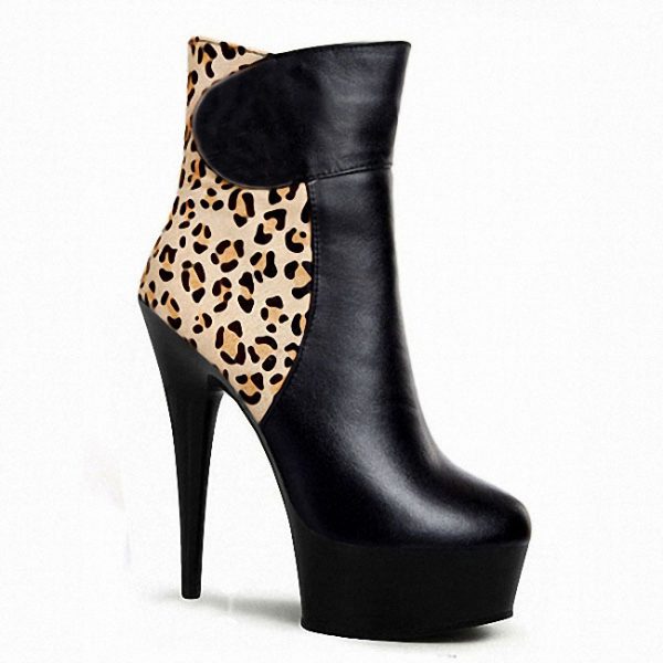 15cm Exotic High Heels Pole Dance Shoes Leopard Nightclub Transparent Platform Ankle Boots C-112 - Image 4