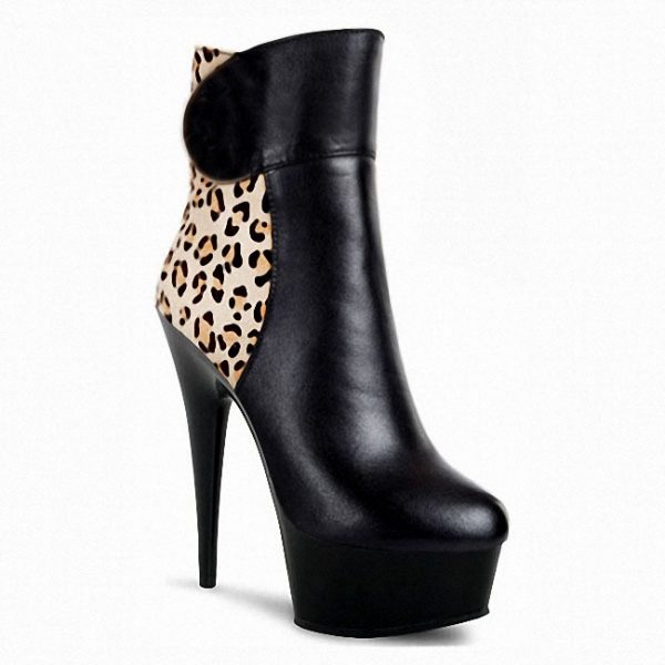 15cm Exotic High Heels Pole Dance Shoes Leopard Nightclub Transparent Platform Ankle Boots C-112