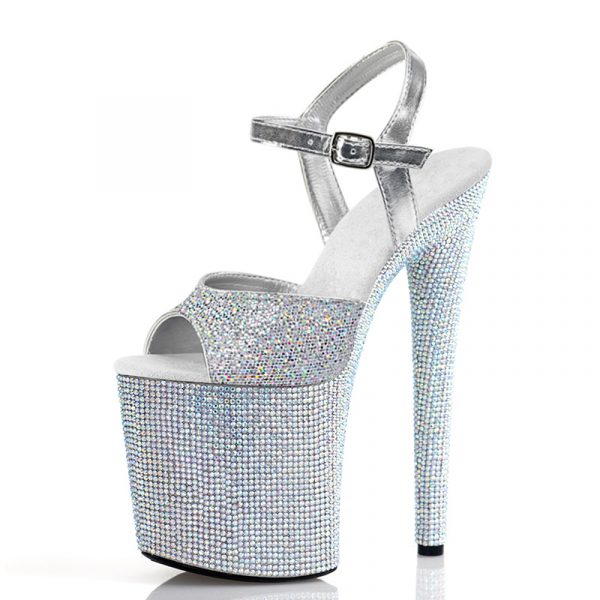 8 inch Women Buckle Rhinestones Gothic Sandals Stripper Sparkling Glitter Platform High heels Crystal Pole Dance Shoes E-290