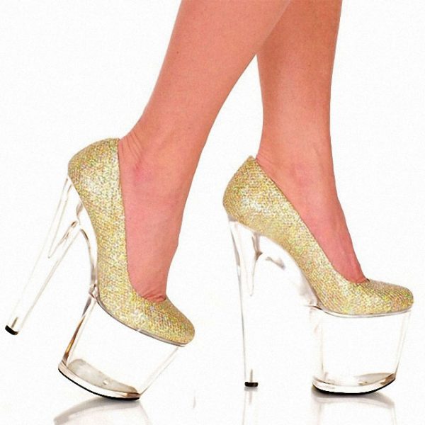 20cm Women Dress Crystal Glitter Stripper Clear Platform Fashion Wedding Gold Elegant Pumps D-227 - Image 2