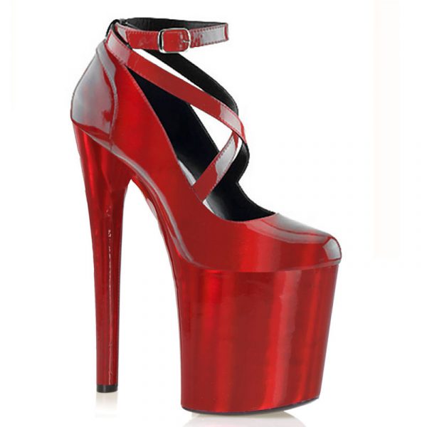 8 Inch Gothic Women Evening Shoes Belt Buckle Strap Dress Red Platform Stripper Pumps D-261