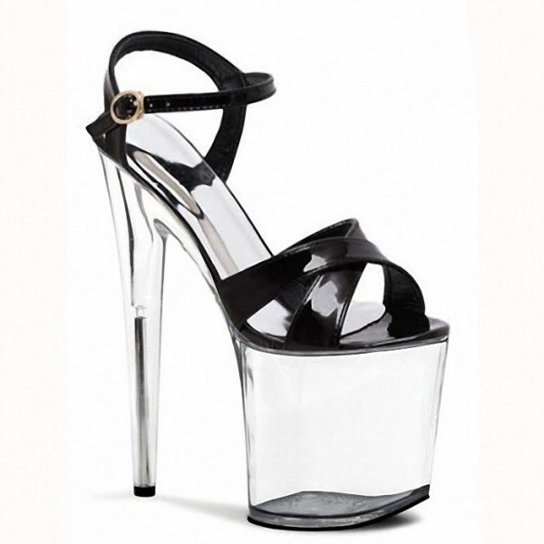 8 Inch Clear Platform Shoes Stiletto T-Strap Sandals Roman Dress Goth Crystal Thin Heels Q-118 - Image 2