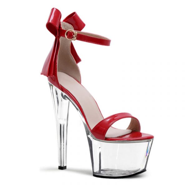 7 Inch Fashion Crystal Bow Ankle Strap Shoes Sexy Gothic Glitter Stripper Stilettos Platform Sandals Q-138 - Image 2