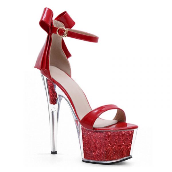 7 Inch Fashion Crystal Bow Ankle Strap Shoes Sexy Gothic Glitter Stripper Stilettos Platform Sandals Q-138