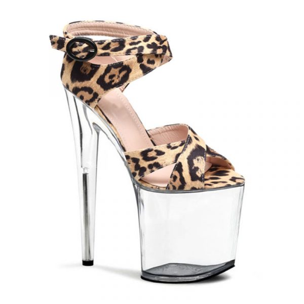 8 Inch Sexy Women Ankle Strap Leopard Sandals Buckle Thin Heels Clear Pole Dance Shoes Q-145 - Image 2