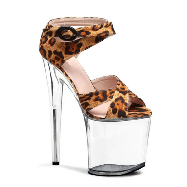 8 Inch Sexy Women Ankle Strap Leopard Sandals Buckle Thin Heels Clear Pole Dance Shoes Q-145 - Image 3