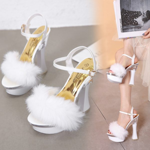 14cm Women Sexy Party Dress High Heels Stripper Buckle Bride Sandals Platform Shoes 10365-22