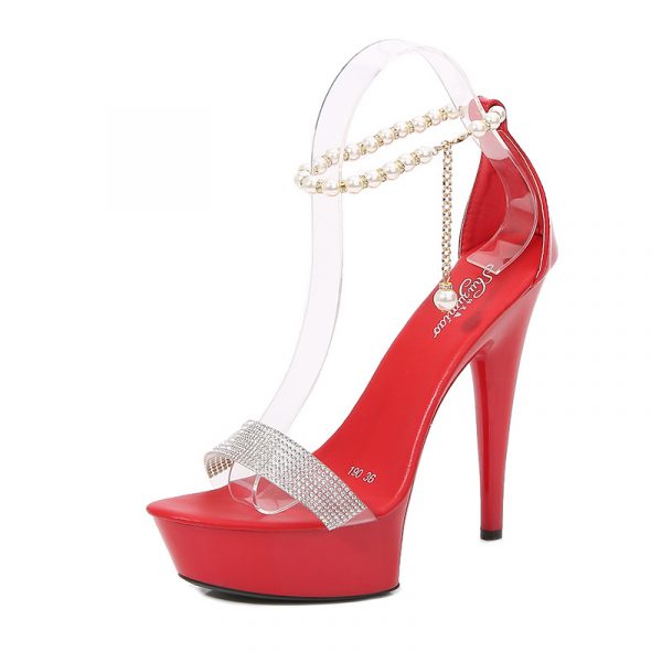 15cm Women Sexy 13cm Party Dress High Heels Pearl Stripper Buckle Bride Sandals Platform Shoes 8661-14 - Image 8