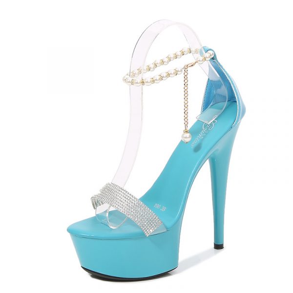 15cm Women Sexy 13cm Party Dress High Heels Pearl Stripper Buckle Bride Sandals Platform Shoes 8661-14 - Image 9