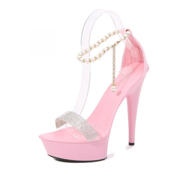 15cm Women Sexy 13cm Party Dress High Heels Pearl Stripper Buckle Bride Sandals Platform Shoes 8661-14 - Image 11