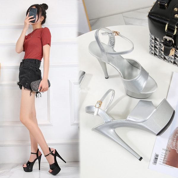 15cm Women Sexy Party Dress High Slope Heels Stripper Buckle Bride Sandals Platform Shoes 8661-1