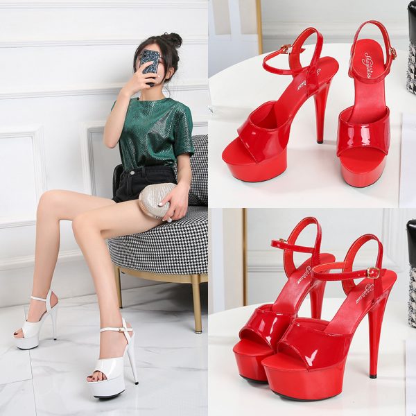 15cm Women Sexy Party Dress High Slope Heels Stripper Buckle Bride Sandals Platform Shoes 8661-1 - Image 5