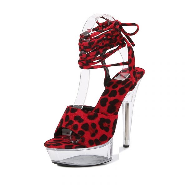 15cm Women Sexy 13cm Party Dress Leopard Print High Heels Stripper Buckle Bride Sandals Platform Shoes 190-26 - Image 9