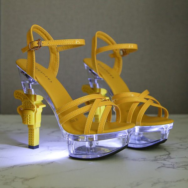 15cm Women Sexy Flash Party Dress High Heels Stripper Buckle Bride Sandals Platform Shoes 10314-9