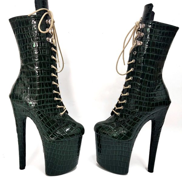 Crocodile Pattern Sexy Fetish 20cm Women's Platform Ankle Boots Pole Dance Shoes Nightclub Fashion 8Inches Lace Up Stage Show C-235