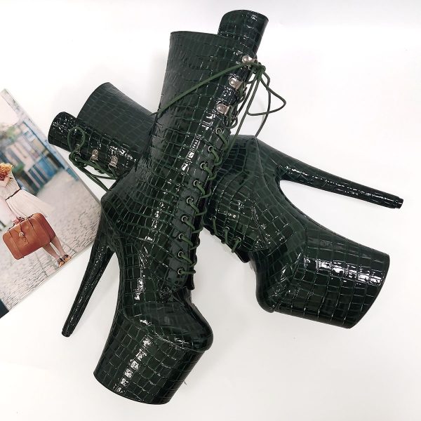 Crocodile Pattern Sexy Fetish 20cm Women's Platform Ankle Boots Pole Dance Shoes Nightclub Fashion 8Inches Lace Up Stage Show C-235 - Image 6