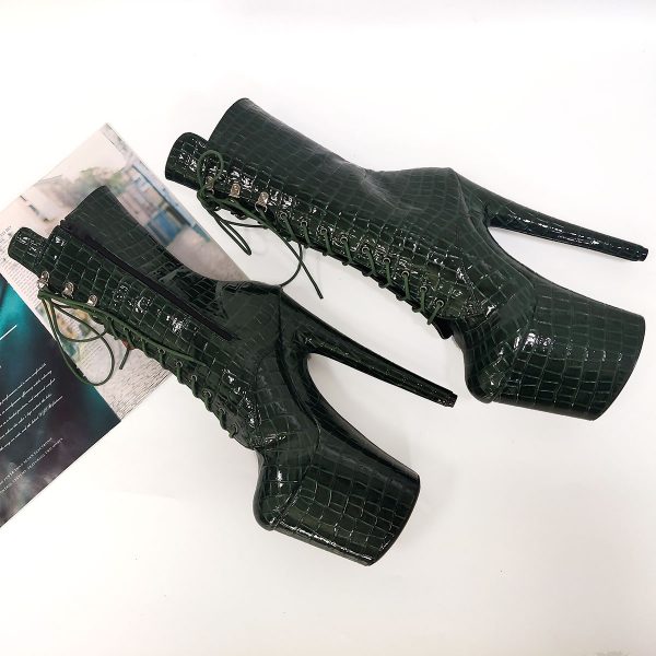 Crocodile Pattern Sexy Fetish 20cm Women's Platform Ankle Boots Pole Dance Shoes Nightclub Fashion 8Inches Lace Up Stage Show C-235 - Image 5