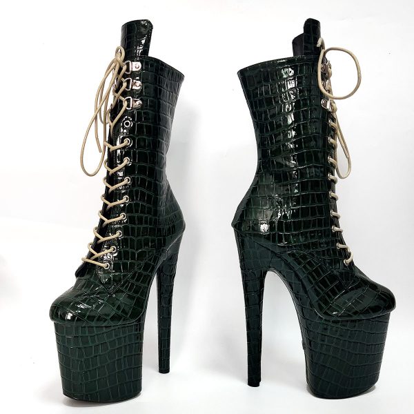 Crocodile Pattern Sexy Fetish 20cm Women's Platform Ankle Boots Pole Dance Shoes Nightclub Fashion 8Inches Lace Up Stage Show C-235 - Image 3