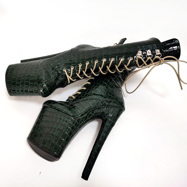 Crocodile Pattern Sexy Fetish 20cm Women's Platform Ankle Boots Pole Dance Shoes Nightclub Fashion 8Inches Lace Up Stage Show C-235 - Image 2